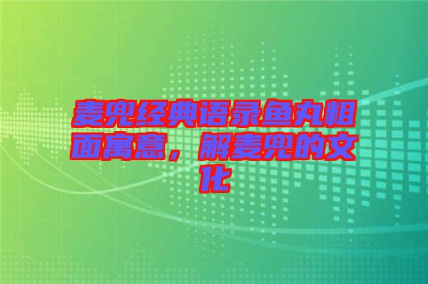 麥兜經(jīng)典語錄魚丸粗面寓意,解麥兜的文化