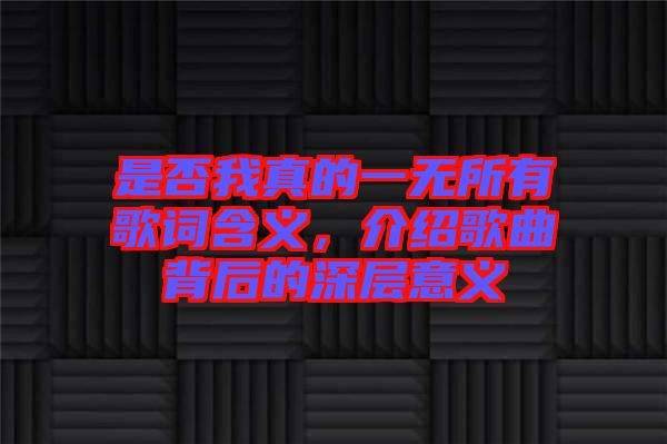 是否我真的一無所有歌詞含義,介紹歌曲背后的深層意義
