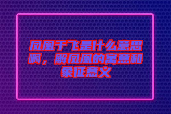 鳳凰于飛是什么意思啊,解鳳凰的寓意和象征意義