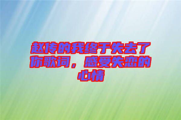 趙傳的我終于失去了你歌詞,感受失戀的心情