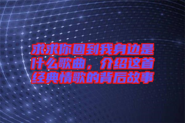 求求你回到我身邊是什么歌曲,介紹這首經典情歌的背后故事