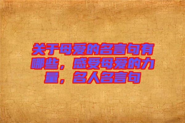 關于母愛的名言句有哪些，感受母愛的力量，名人名言句