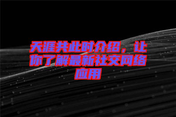 天涯共此時介紹,讓你了解最新社交網絡應用
