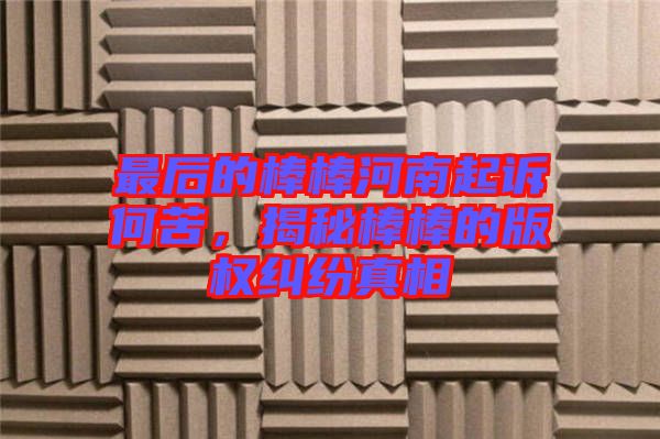 最后的棒棒河南起訴何苦，揭秘棒棒的版權糾紛真相