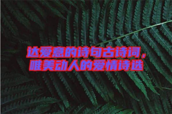 達愛意的詩句古詩詞,唯美動人的愛情詩選