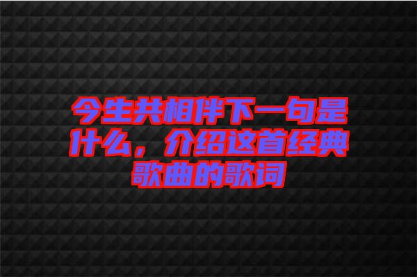 今生共相伴下一句是什么,介紹這首經(jīng)典歌曲的歌詞