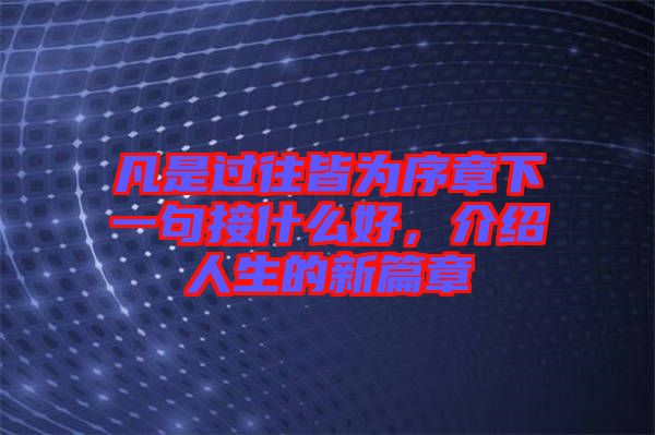 凡是過往皆為序章下一句接什么好,介紹人生的新篇章