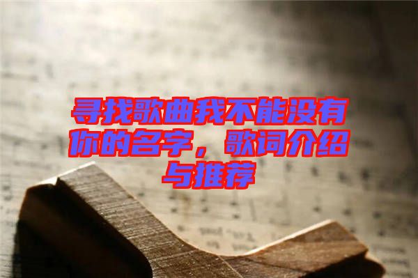 尋找歌曲我不能沒(méi)有你的名字,歌詞介紹與推薦
