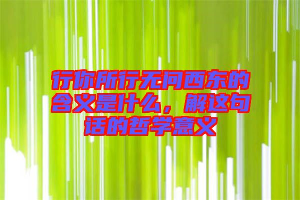 行你所行無問西東的含義是什么,解這句話的哲學意義
