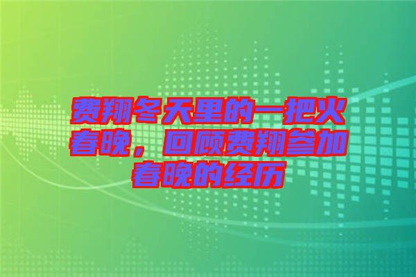 費(fèi)翔冬天里的一把火春晚,回顧費(fèi)翔參加春晚的經(jīng)歷