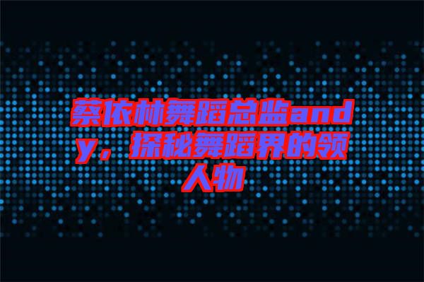 蔡依林舞蹈總監(jiān)andy，探秘舞蹈界的領人物