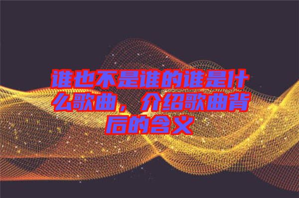 誰也不是誰的誰是什么歌曲,介紹歌曲背后的含義