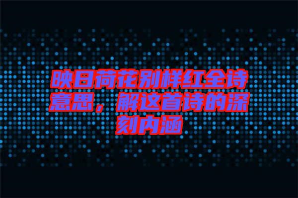 映日荷花別樣紅全詩意思,解這首詩的深刻內涵