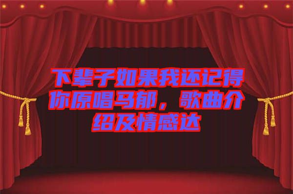 下輩子如果我還記得你原唱馬郁,歌曲介紹及情感達