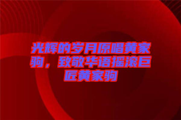 光輝的歲月原唱黃家駒,致敬華語搖滾巨匠黃家駒