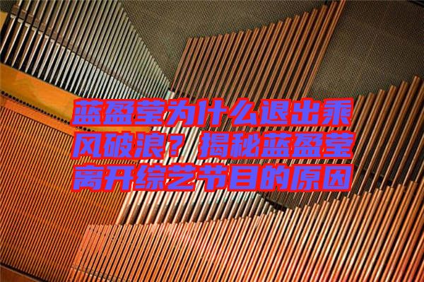 藍盈瑩為什么退出乘風(fēng)破浪?揭秘藍盈瑩離開綜藝節(jié)目的原因