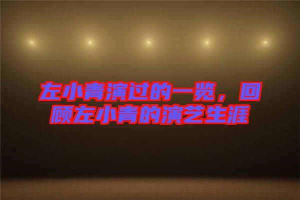 左小青演過(guò)的一覽,回顧左小青的演藝生涯
