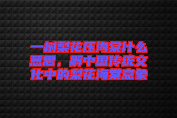 一樹梨花壓海棠什么意思,解中國傳統文化中的梨花海棠意象