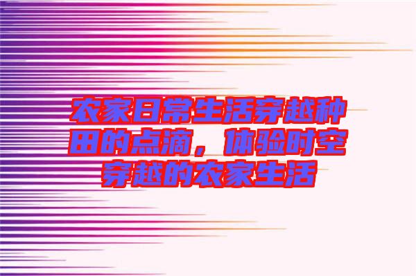 農(nóng)家日常生活穿越種田的點滴,體驗時空穿越的農(nóng)家生活