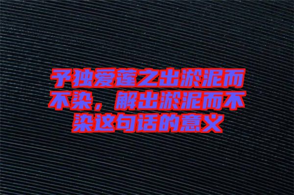 予獨愛蓮之出淤泥而不染,解出淤泥而不染這句話的意義