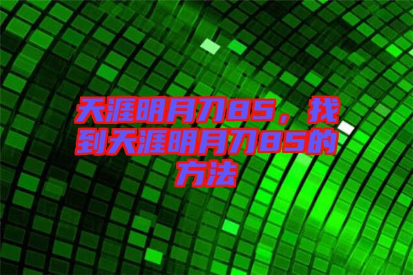 天涯明月刀85,找到天涯明月刀85的方法