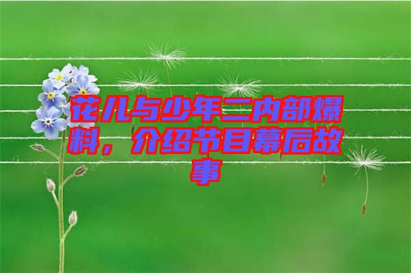花兒與少年二內(nèi)部爆料,介紹節(jié)目幕后故事