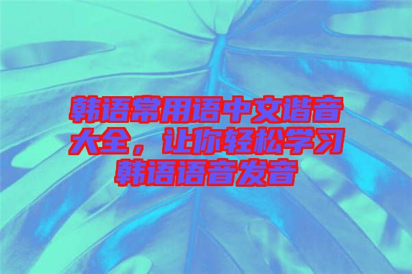 韓語常用語中文諧音大全,讓你輕松學習韓語語音發音