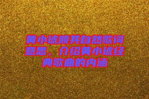 黃小琥順其自然歌詞意思,介紹黃小琥經(jīng)典歌曲的內(nèi)涵