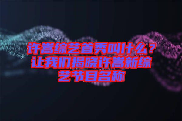 許嵩綜藝首秀叫什么？讓我們揭曉許嵩新綜藝節目名稱