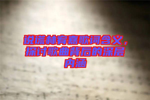 說謊林宥嘉歌詞含義,探討歌曲背后的深層內涵